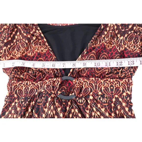 Dressbarn by women's Open Front Red & Gold Printed with Tie‎ Belt Size Medium - Picture 16 of 16